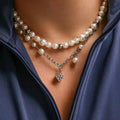SHIXIN Punk Geometric Square Pendant Necklace for Men Imitation Pearl Beaded Choker Collar Boy Party Street Jewelry Neck Chain