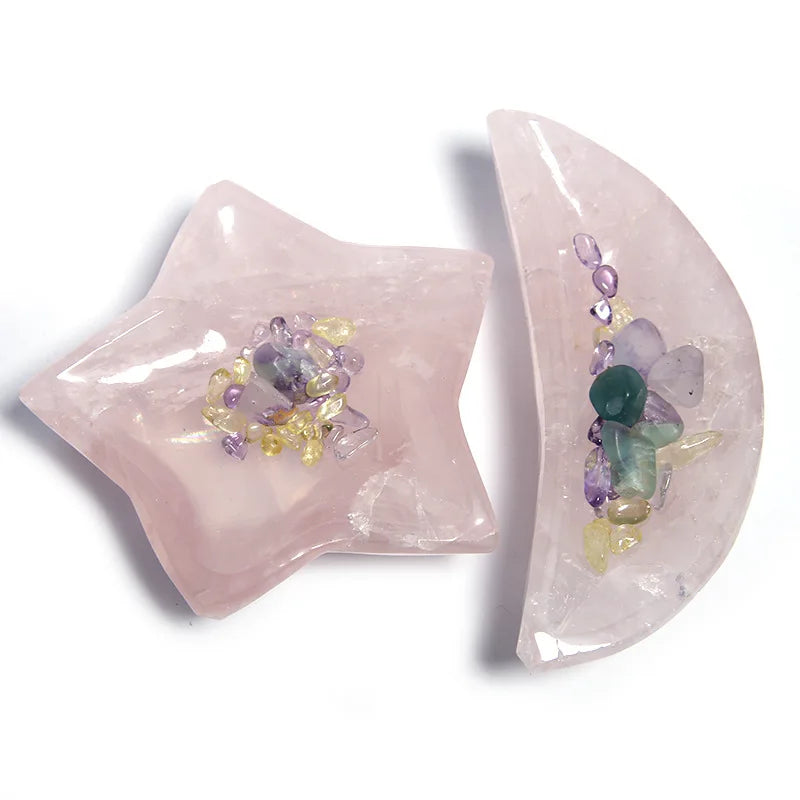 HZ Wholesale Natural Rose Quartz Moon Bowls Heart Bowls Star Bowls