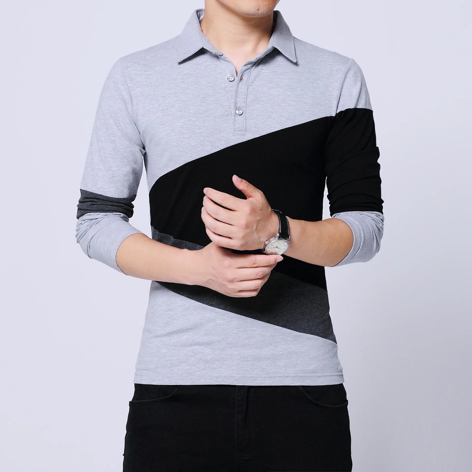 China Gold White Garments Factory Custom High Quality Polo Shirt Men's Fashion Slimming Style Shirt Collar Splice  Polo Shirt