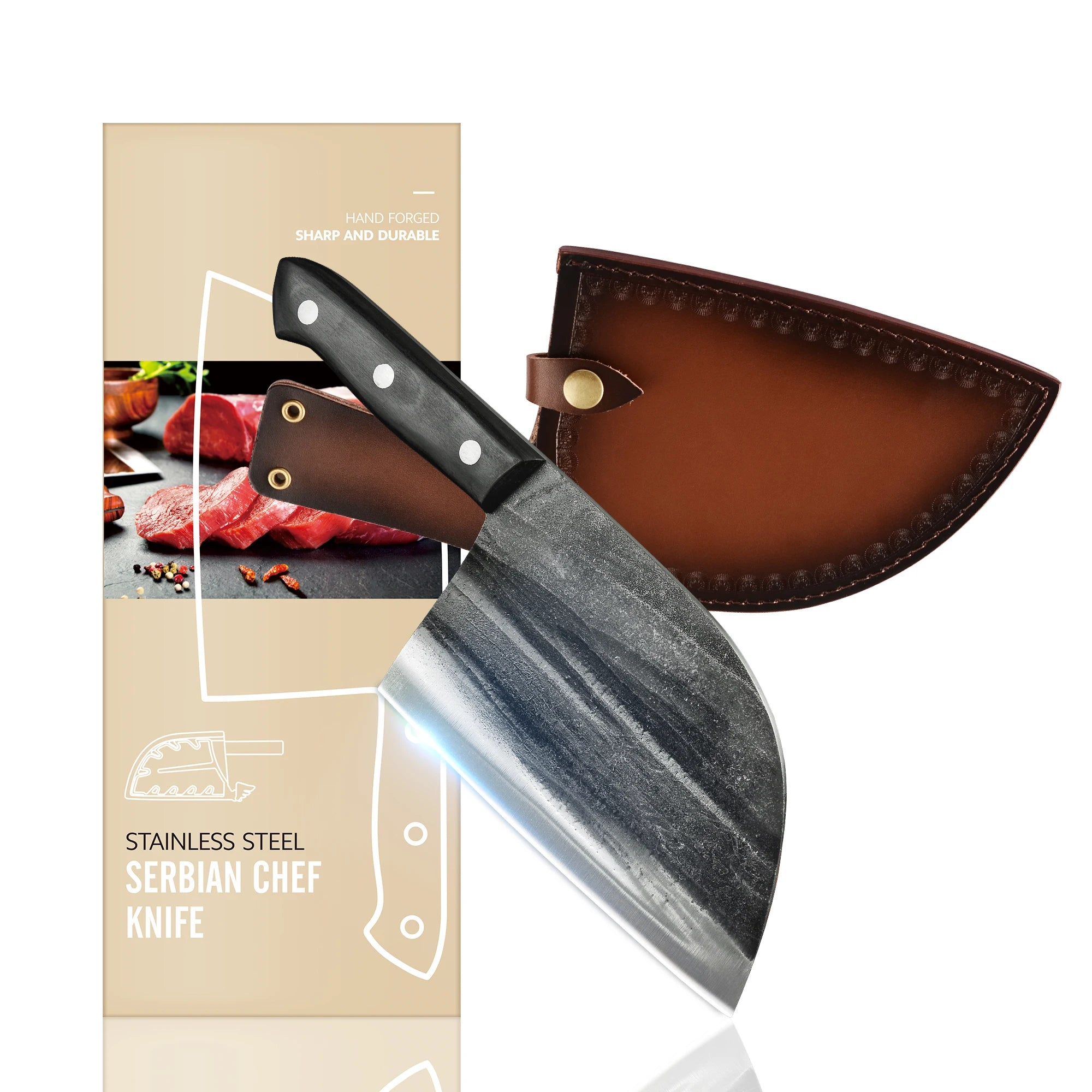 Xingye 7 Inch Full Tang Handle 5mm Thick Forged Kitchen Bone Cleaver Japan Stainless Steel Butcher Knife Kit Professional Set