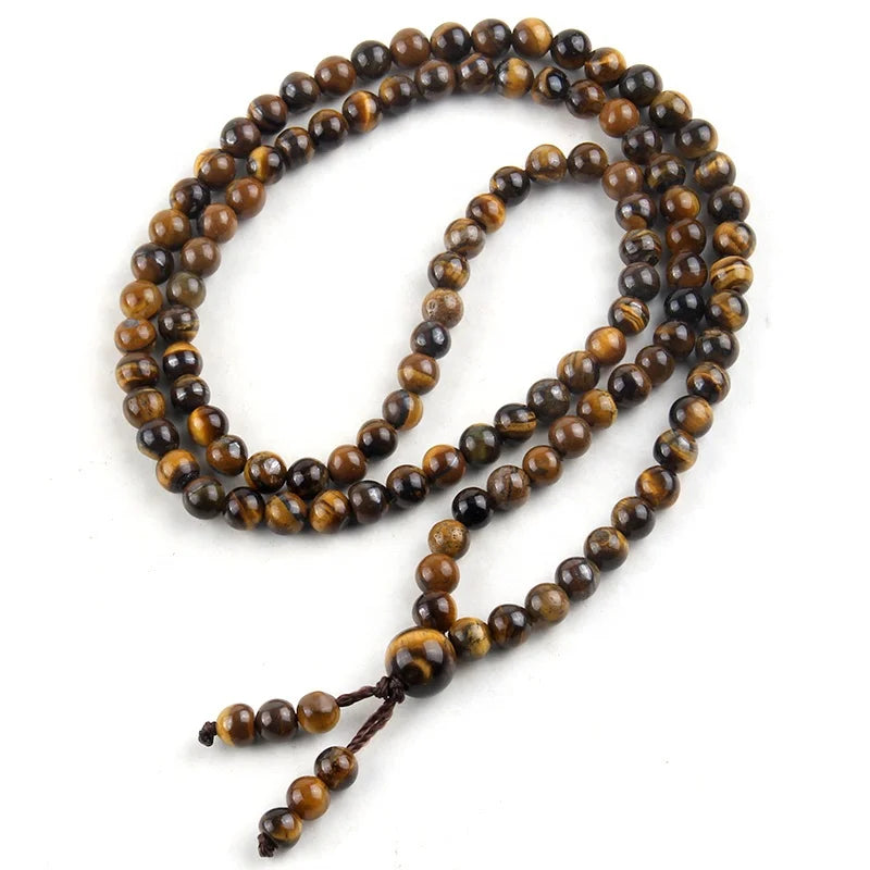 Fashion Boho Women Gift 6mm Tiger Eye Amazonite Lava Natural GemStone Beads Necklace Tassel Yoga 108 Beads Mala Necklace