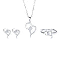 Yaeno Real Silver 925  Heart Design Full Jewelry Set Ring Earrings and Necklace Set for Women