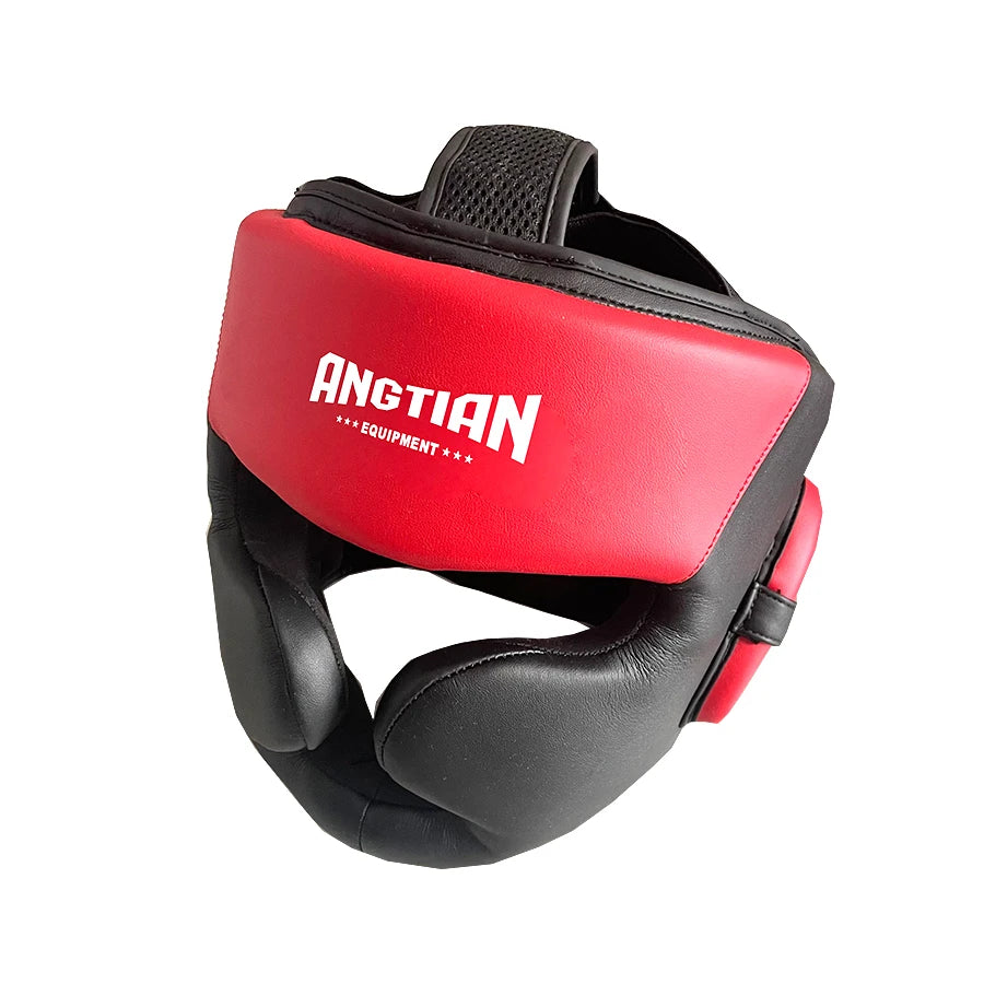 ANGTIAN Wholesale Leather Mma Muay Thai Training Head Gear Professional Boxing Head Guard
