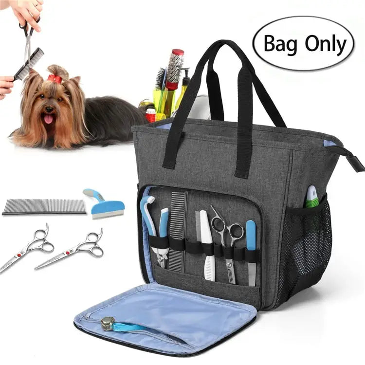 Nylon Pet Grooming Supplies Organizer Tote Zipper Closure Solid Pattern Dog Cat Accessory Kit Includes Travel Snack Bag Bowl
