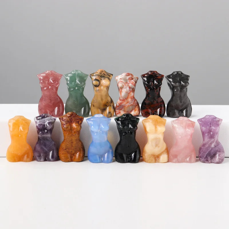 Custom Made Hand Carved 4*2cm Lucky Natural Stone Gifts Female Goddess Crystal Lady Model Body Mannequin Torso Statue