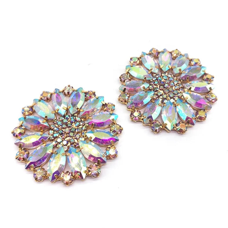 5cm Flatback Iridescent Glass Clear AB Rhinestone Sew-On Appliques Loose Rhinestones for Dance Costumes Wedding Decorations