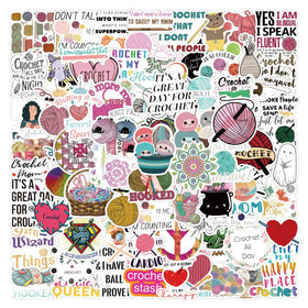100Pcs Crochet Needle Ball Cartoon Logo Graffiti Stickers for Gift Bottle Table Decor Vinyl Clew Sticker