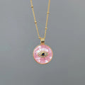 Wholesale Custom Round Pink Sea Shell Crystal Zircon Evil Eye Necklace Women PVD 18k Gold Plated Jewelry