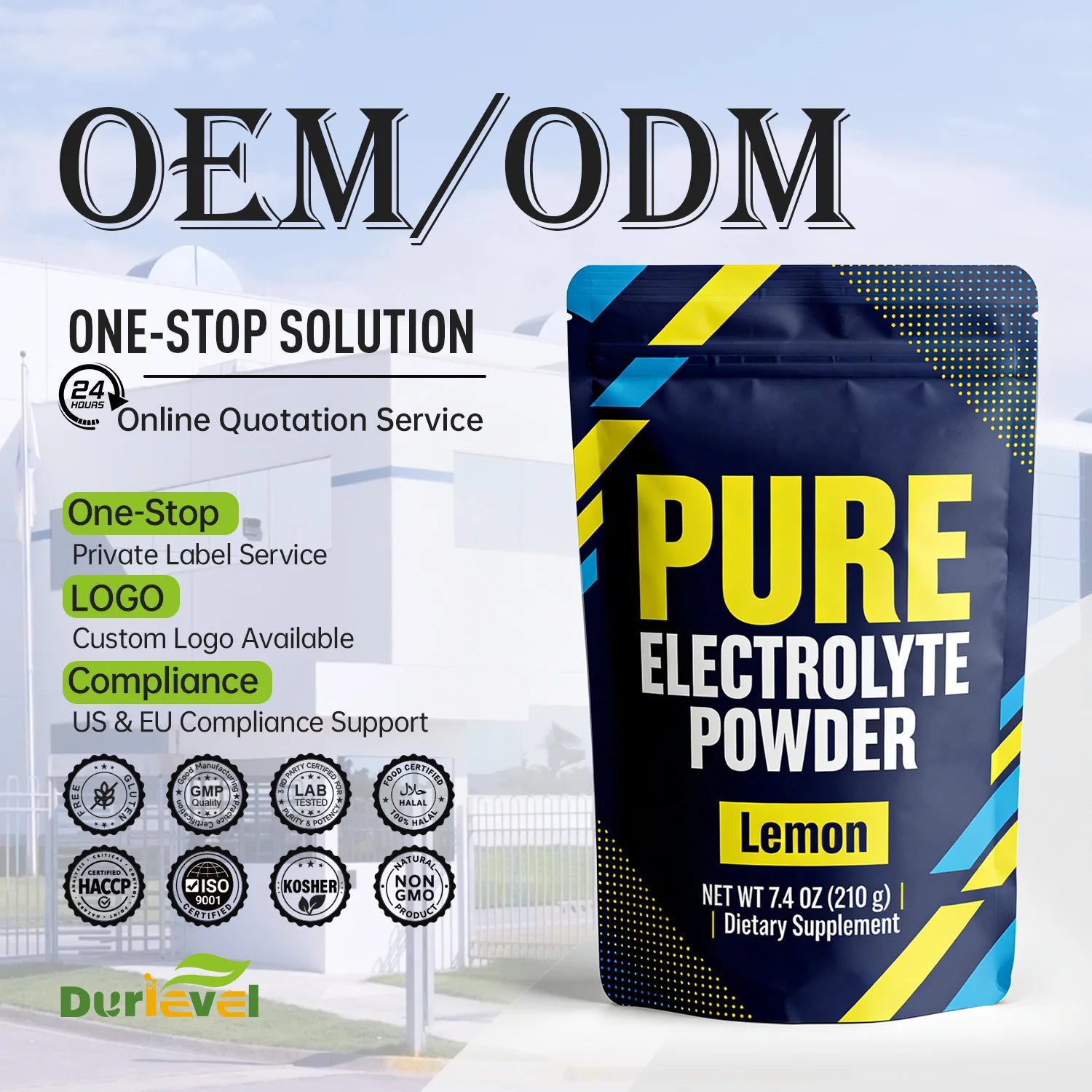 Organic Vegan HALAL KOSHER Certified Electrolyte Powder Taurine Magnesium Vitamin C Potassium Sodium Full Customization Service