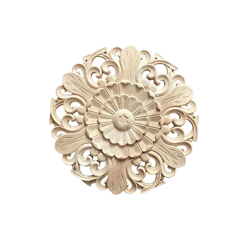 European Style Decoration Round Appliques and Onlays for Furniture Overlays Wood Appliques Large Round Flower Medallion