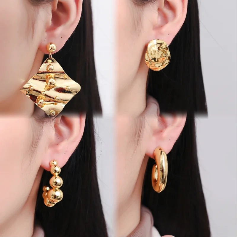 Hengdian Oro New Trendy 18K Laminated Gold Bisuterias Stud Clip on Earrings Wholesale Earrings Women
