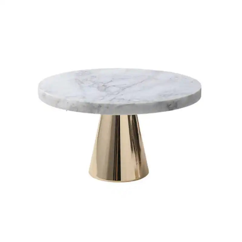 Wholesale Natural Marble Stone Dessert Stand Set Round Dessert Plate Kitchen White Marble Stand With Gold Base