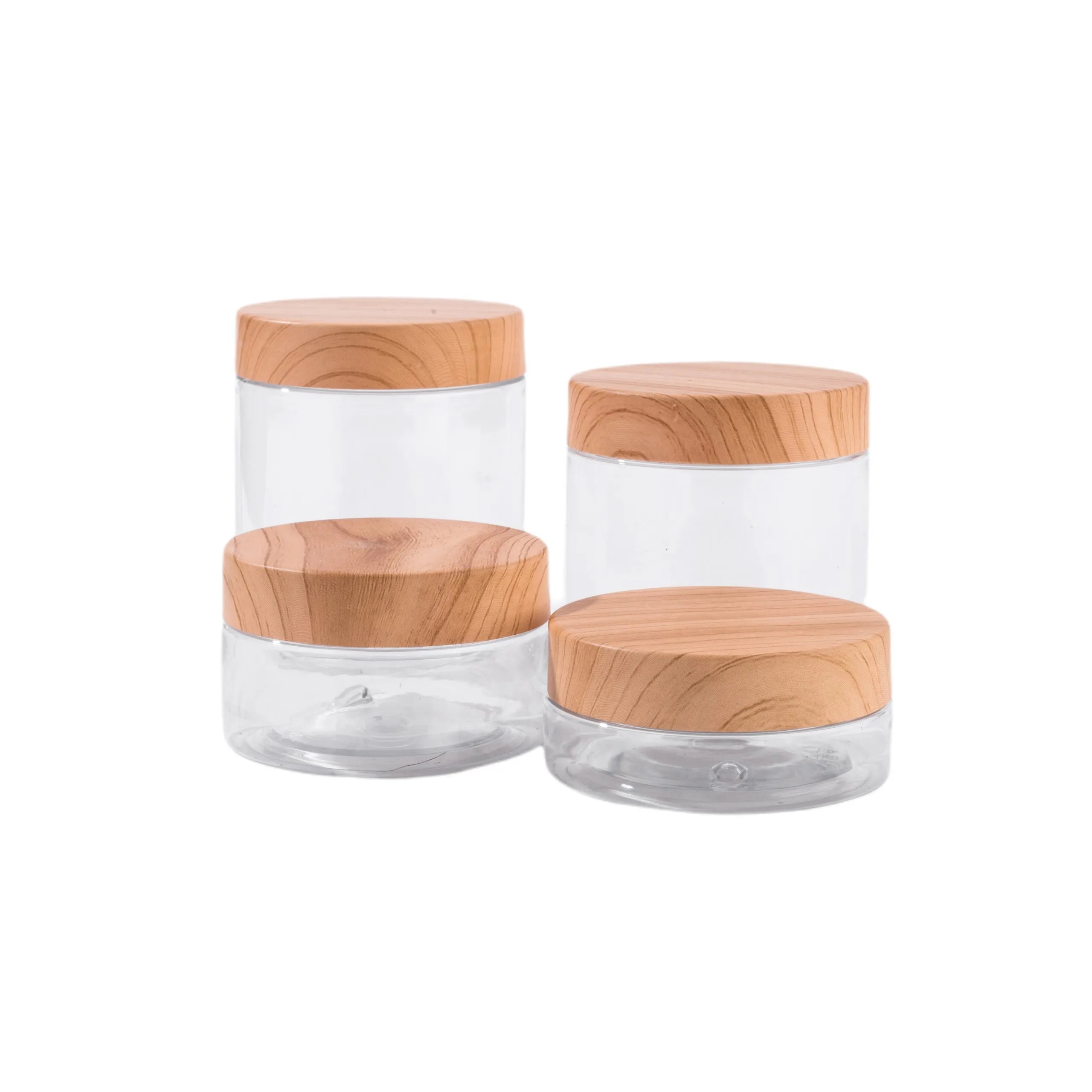 Clear Plastic Jar and Bamboo Lids Empty Cosmetic Containers Makeup Box Travel Bottle