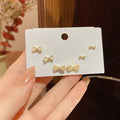 S925 Silver Needle Pearl Bowknot Small Stud Earrings Female Cute Opal Heart Star Ear Studs Earring Set