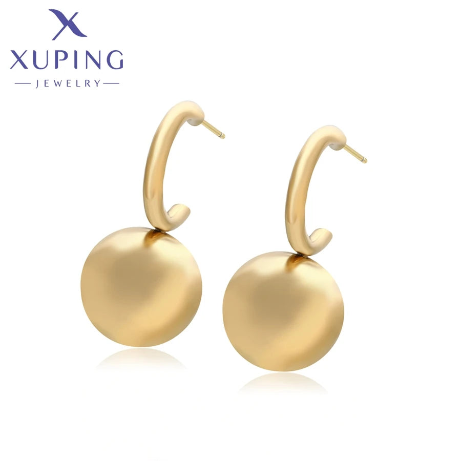 XUPING T000950182 Hook Type Stainless Steel Jewelry Simple Series Round Spherical Design Fashion Simple 14K Gold Color Earring