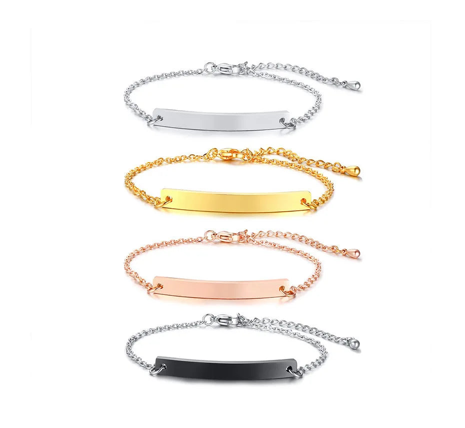 Custom DIY Stainless Steel Bar Bracelet 18K Vacuum Gold Rhodium Plated Trendy Style for Parties Anniversaries Perfect Gift