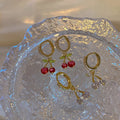 S925 Silver Needle Geometric Hoop Earring for Women Sweet Brass Zircon Cherry Earrings Jewelry Fashion Cherry Huggie Earrings