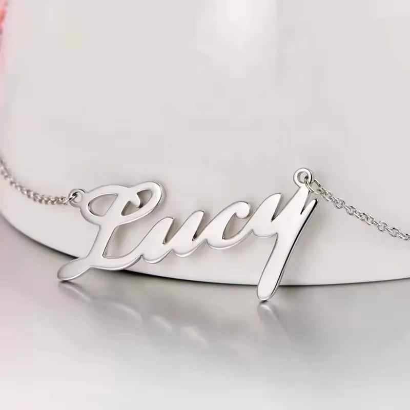 Personalized Jewelry 925 Sterling Silver Rhodium Plated Custom Name Chokers Necklace