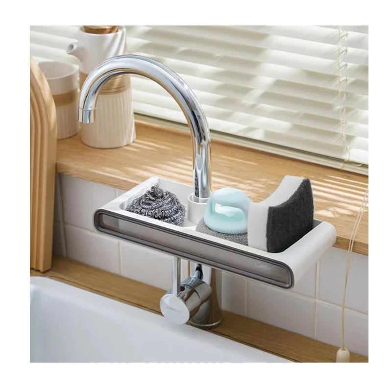 Modern Corner No Drilling Plastic White Faucet Drain Storage Rack Basket for Bathroom Sink Vegetable Washing Eco-Friendly