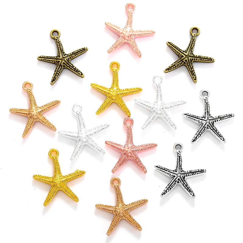 6 Color Simple Starfish Charms Alloy Metal Animal Pendants for DIY Handmade Jewelry Accessories Making 20*18mm D7150
