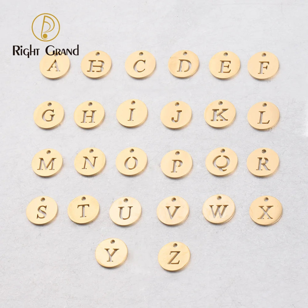 Stock 12mm Single Hole Round Hollow English Letter Pendant Mirror Stainless Steel DIY Jewelry Accessories Small Pendant