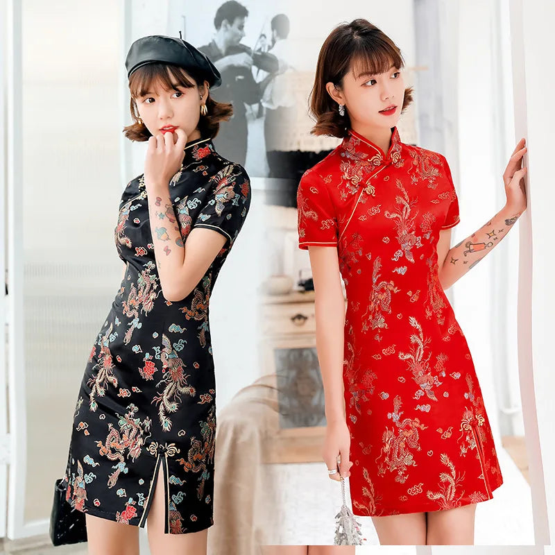 2023 New Summer Daily Tang Dress Cheongsam Improved Fashion Vintage Short Women's Clothing Wholesale Manufacturers