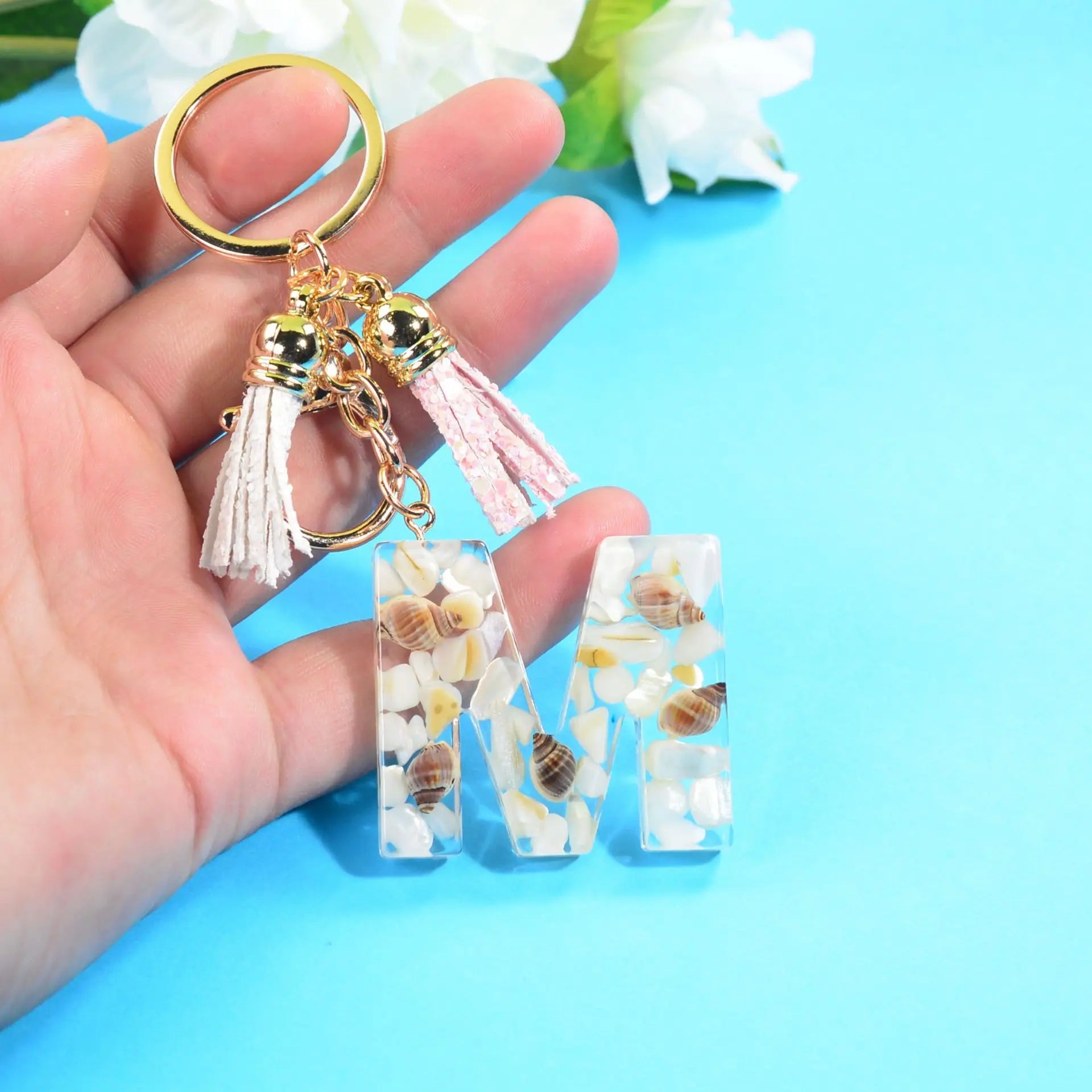 Cross-Border 26 English Letter Pendants DIY Jewelry Accessories Bag Keychains Resin Epoxy Car Keychains UV Printing 3D Shape