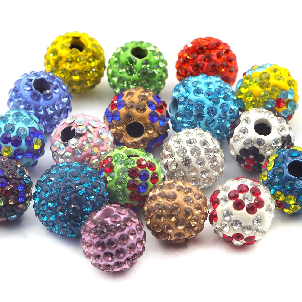 Diamond Polymer Clay Beads 10 mm Round Ceramic Charms Rhinestone Jewelry Making DIY Necklace Bracelet Loose Beads