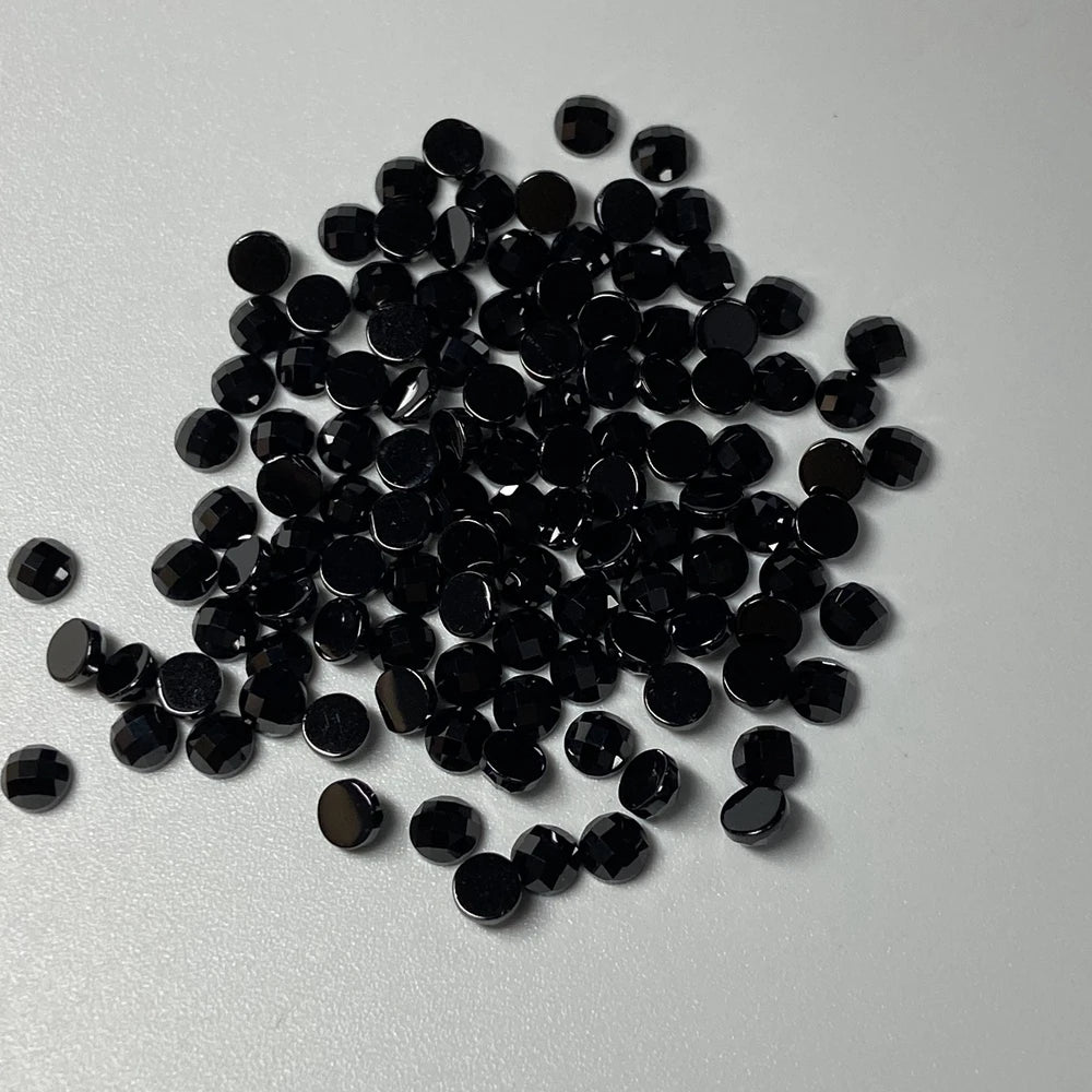 Black Checkerboard Cut Round 2mm 3mm Flat-Back Wuzhou Cubic Zircon Loose Gemstones