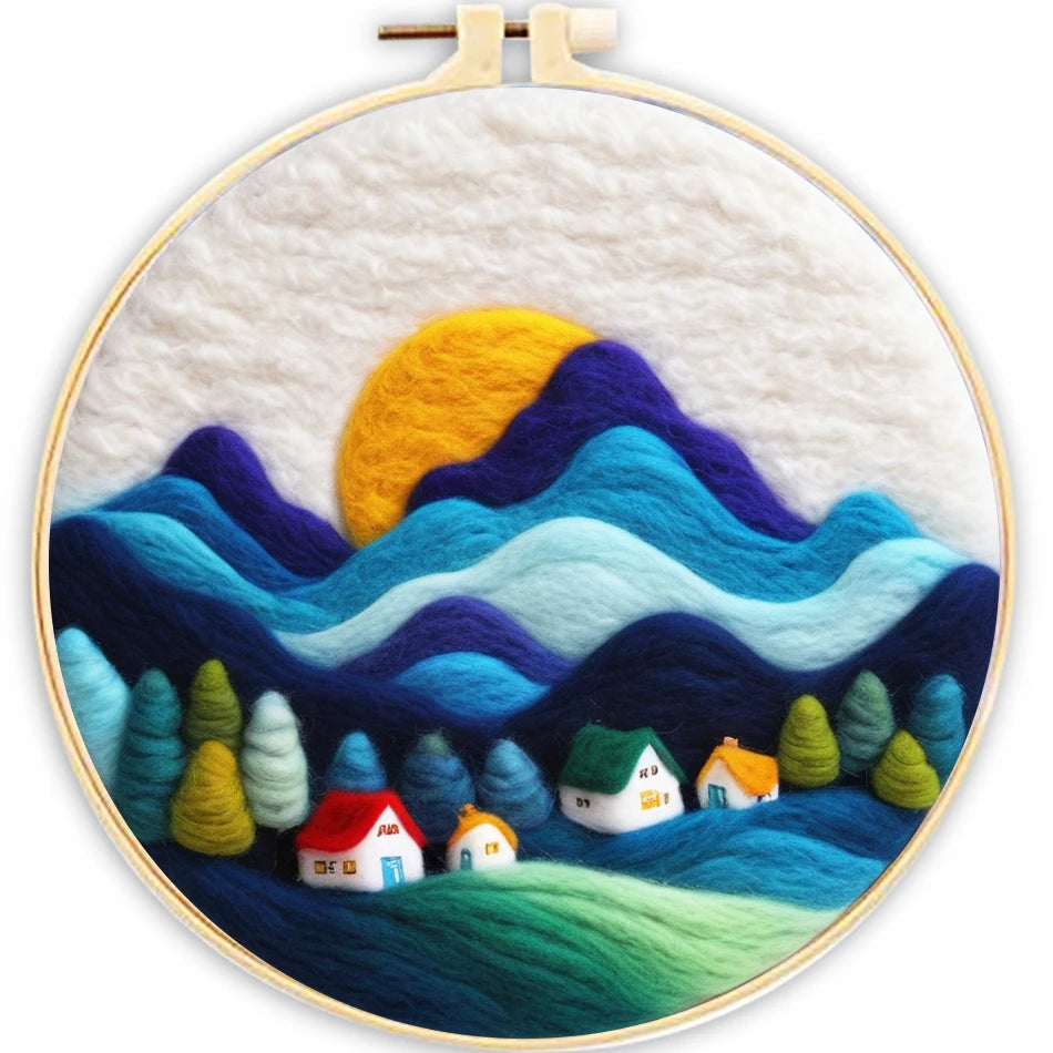 CHENISTORY DIY Wool Felting Painting With Embroidery Frame 20x20cm Needle Wool Painting Picture Handwork for DIY Gift