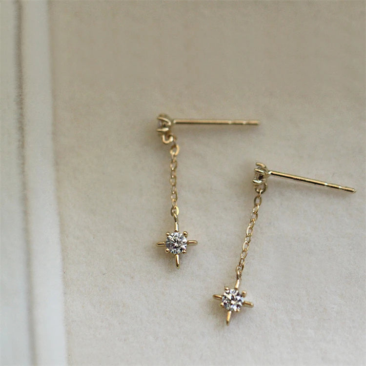 Sterling Silver Long Chain Earrings White CZ Minimalist Drop Earrings