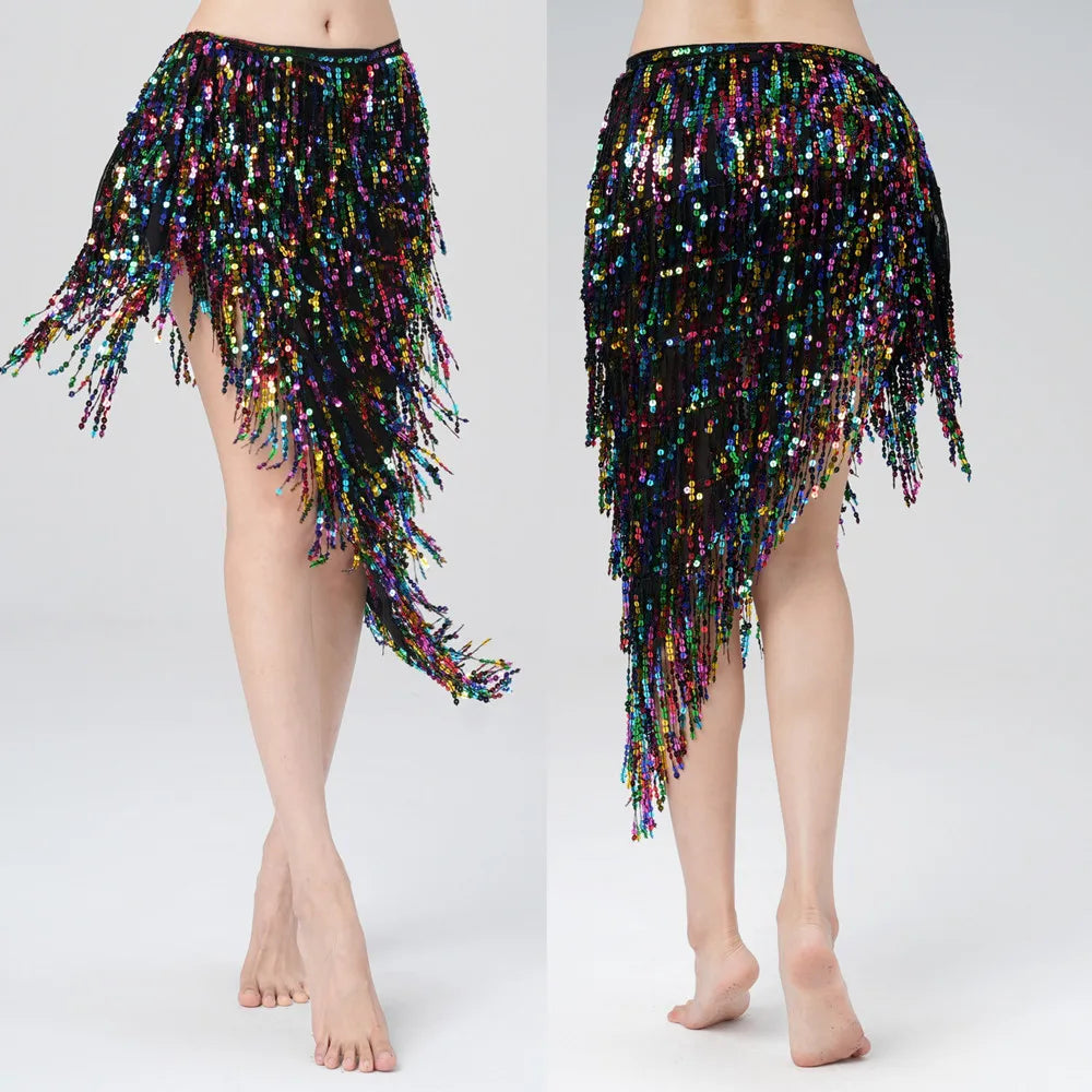 Performance Dance Club Belly Dance Mermaid Sequined Tassel Waist Women Skirt
