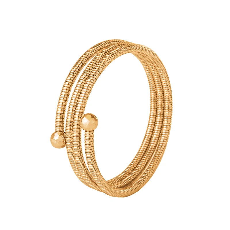 Stainless Steel Stackable Multi-Layer Wrap Arm Bracelet Bangle 18K Gold Plated Metal Elastic Fashion Jewelry Men Women