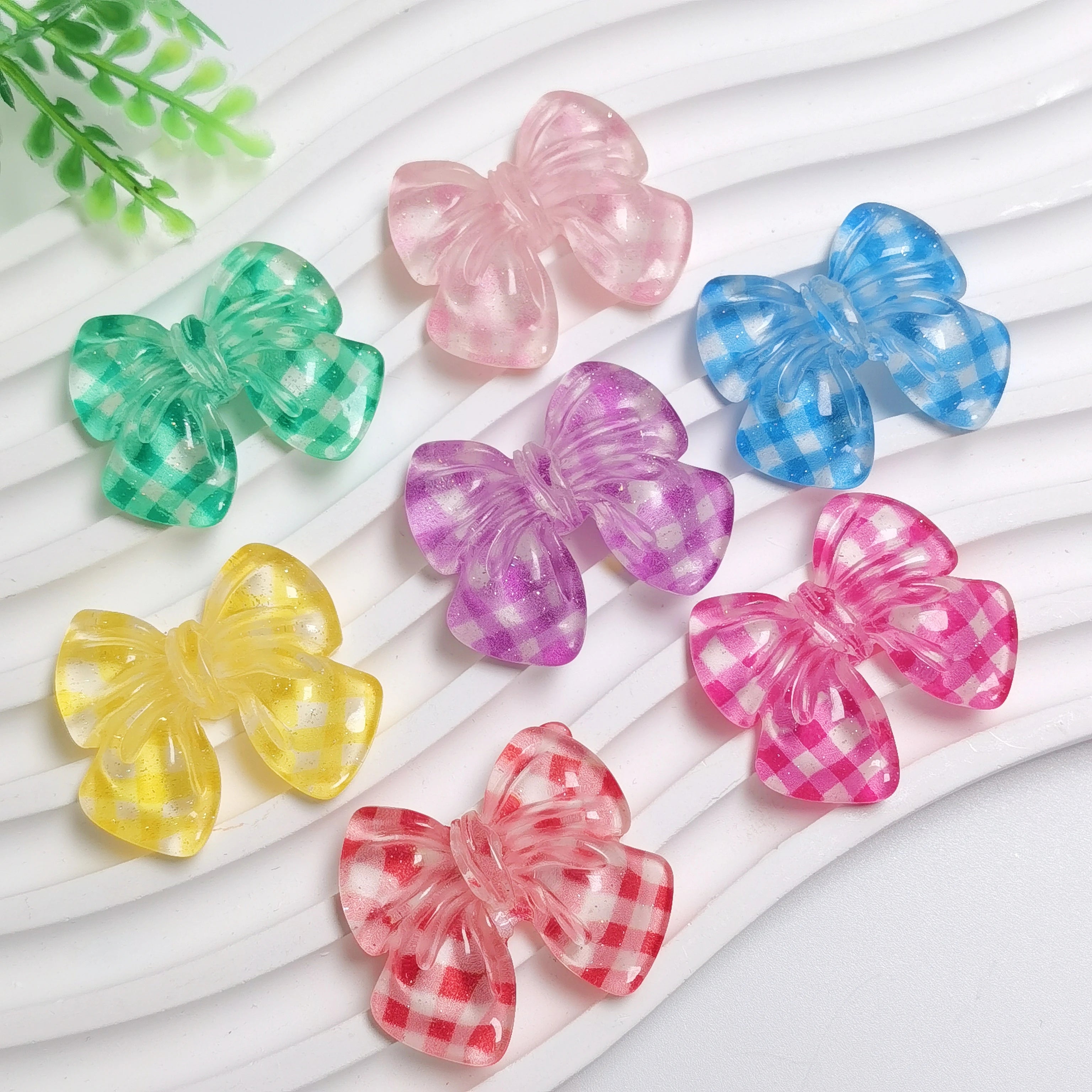 32mm Checked Bow Resin Flatback Cabochons for Hairpin Scrapbooking DIY Jewelry Craft Decoration Accessories
