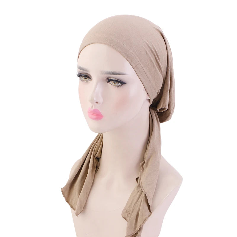 Latest Skin Friendly Fabric Head Cover Girls Head Wrap  Fashion Modal Pre Tie Scarf Turban for Women