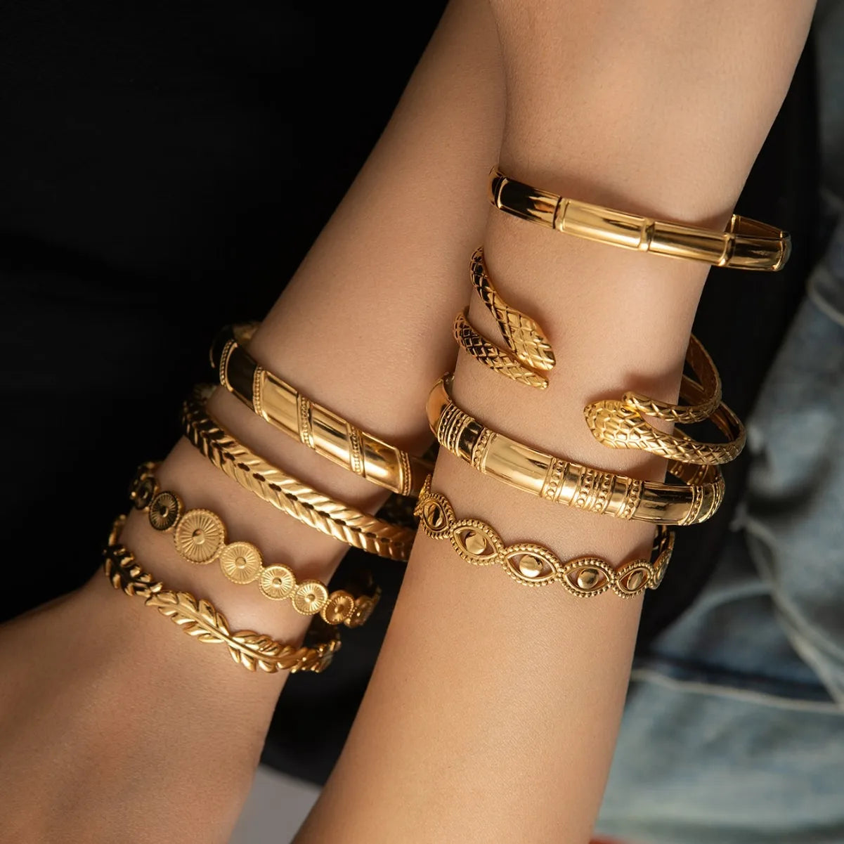 18K Gold Plated Punk Style Stainless Steel Women's Trendy Non-Fading Versatile Bangles for Gift
