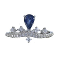 Gorgeous Rhodium Plated 925 Silver Jewelry Natural Sapphire Crown Ring for Women Anniversary Gift