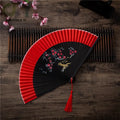 Head Blue Spray Painted Fan Flower and Bird Beauty Picture Female Fan Pearl Handle Spray Painted Silk Folding Fan