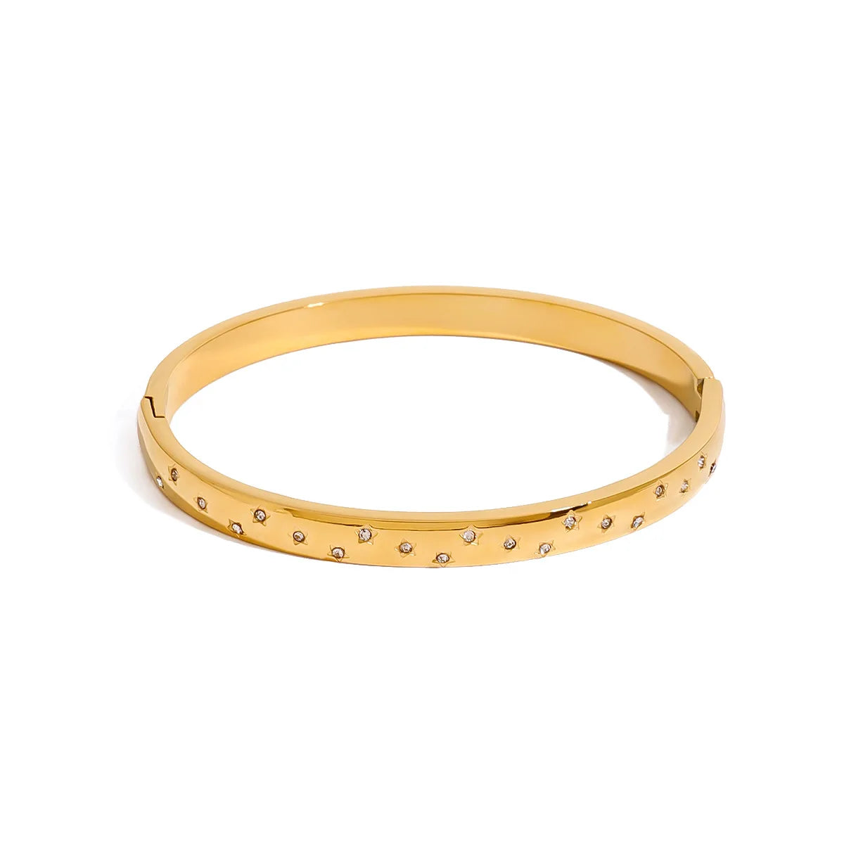 N&S 18K Gold Stainless Steel Wide Star Clasp Bracelet 6mm White Zircon 50x60mm Oval Inner Size Fashionable Bangles
