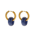 Fashionable Stainless Steel 18K Gold Plated Natural Stones Lupis Lazuli Interlocking Hoop Earrings for Women