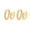 Designer Brass Huggie Earrings with Double Layered Zircon Gold Plated Hip Hop Women's Fashion Jewelry for Wedding Party & Gift