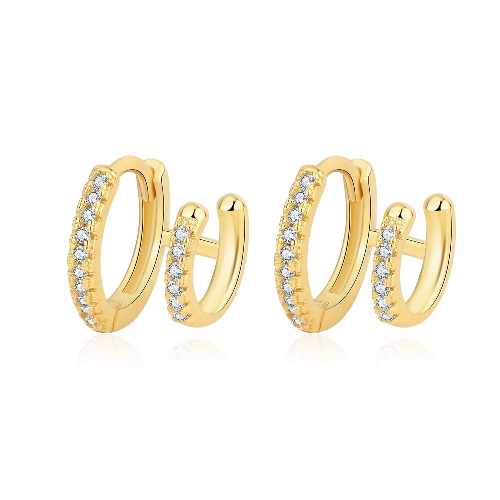 Designer Brass Huggie Earrings with Double Layered Zircon Gold Plated Hip Hop Women's Fashion Jewelry for Wedding Party & Gift