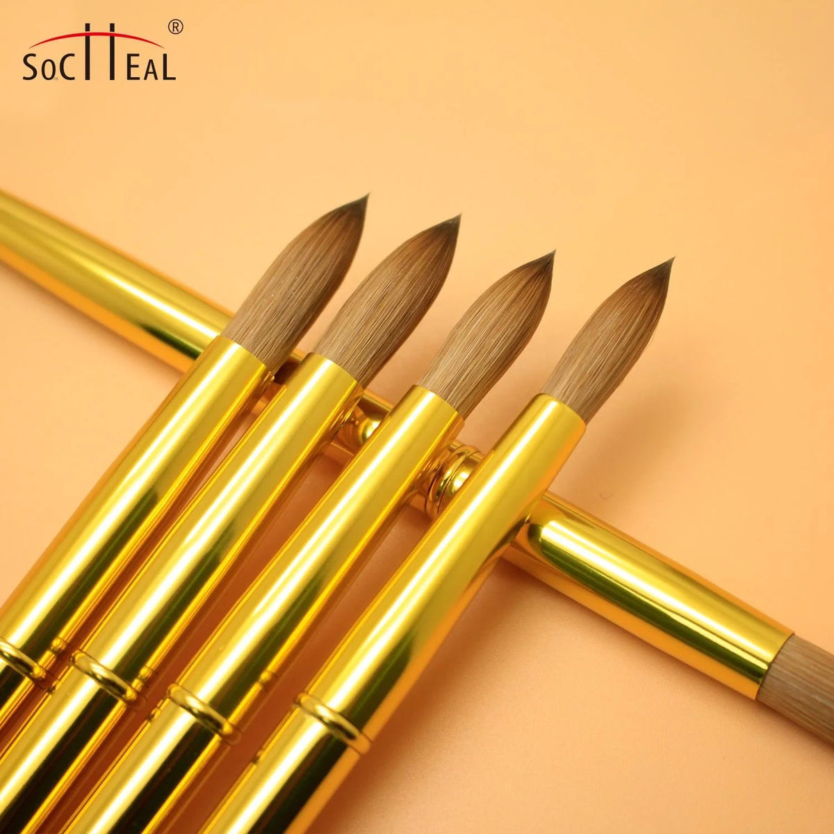 Yalixin Luxury Classical Custom Logo Real Kolinsky Hair Gold Metal Handle Round/Crimped Head Professional Acrylic Nail Brush MegaBDM