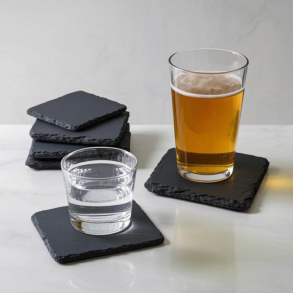 Wholesale Natural Black Bulk Round square Shape Custom 10cm Cheap Slate Stone Coasters