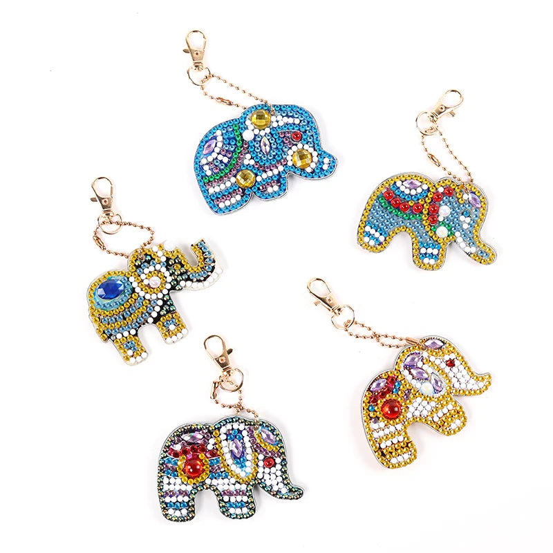 Best Selling Diamond Painting Crystal Drill Elephant Diamond Keychain Creative Diy Mosaic Handicrafts Gift Keyring Pendant