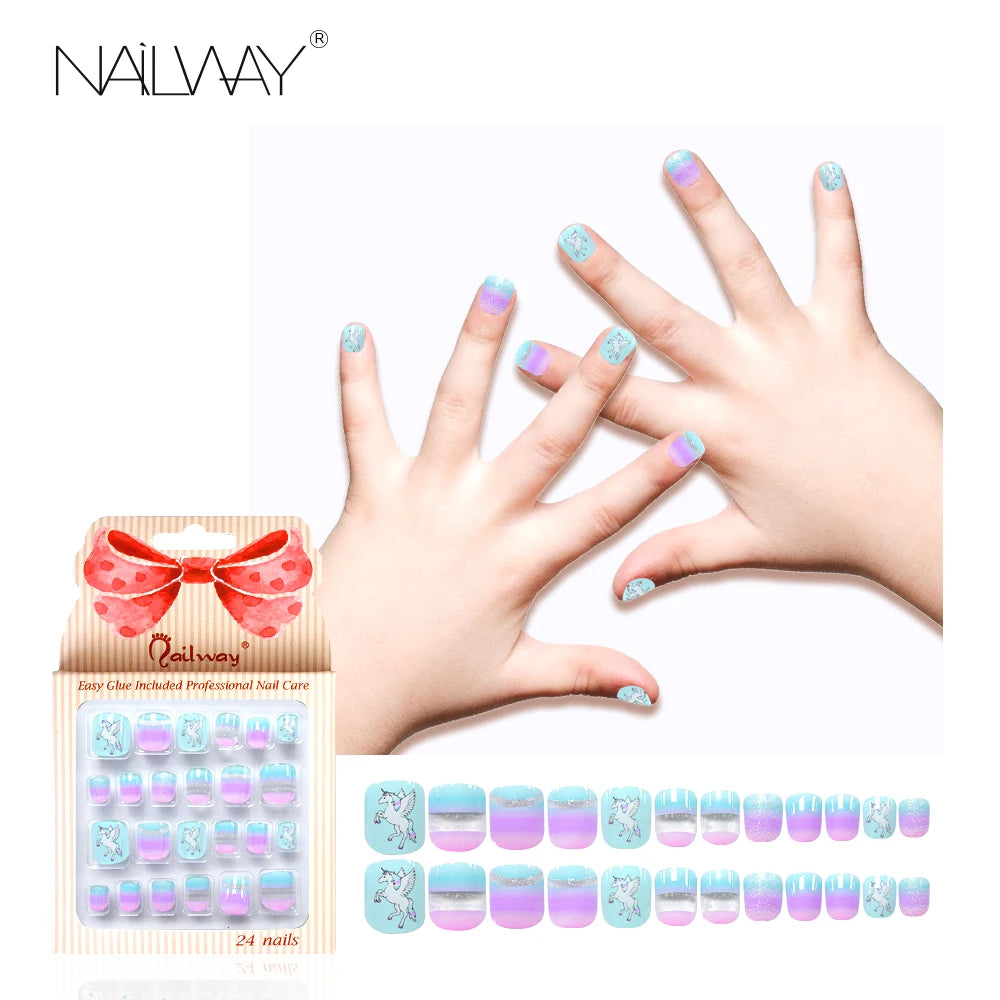 Make Order Professional Kids False Nails ABS Full Cover Pre-glued Press Nails for Finger Use Multi Colors Quality Warranty