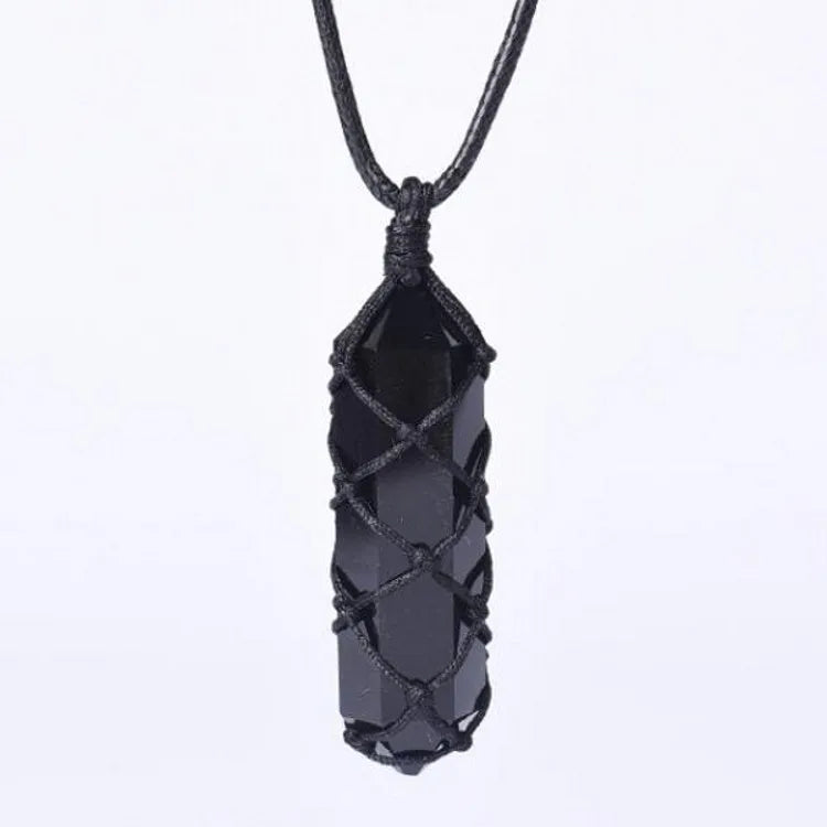 Natural Stone Hexagonal Necklace Gemstone Handwoven Jewelry Healing Crystal Energy Obsidian Pendant Necklace for Men Jewelry