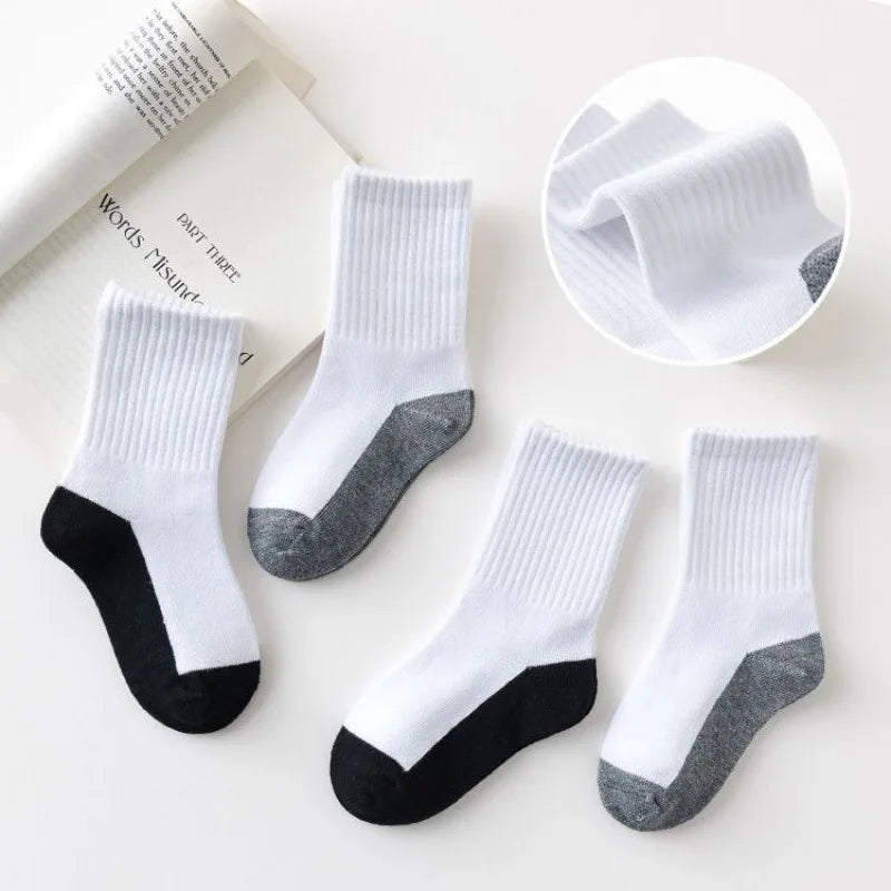 Spring Autumn White Children Cotton Crew Student School Socks for Kids