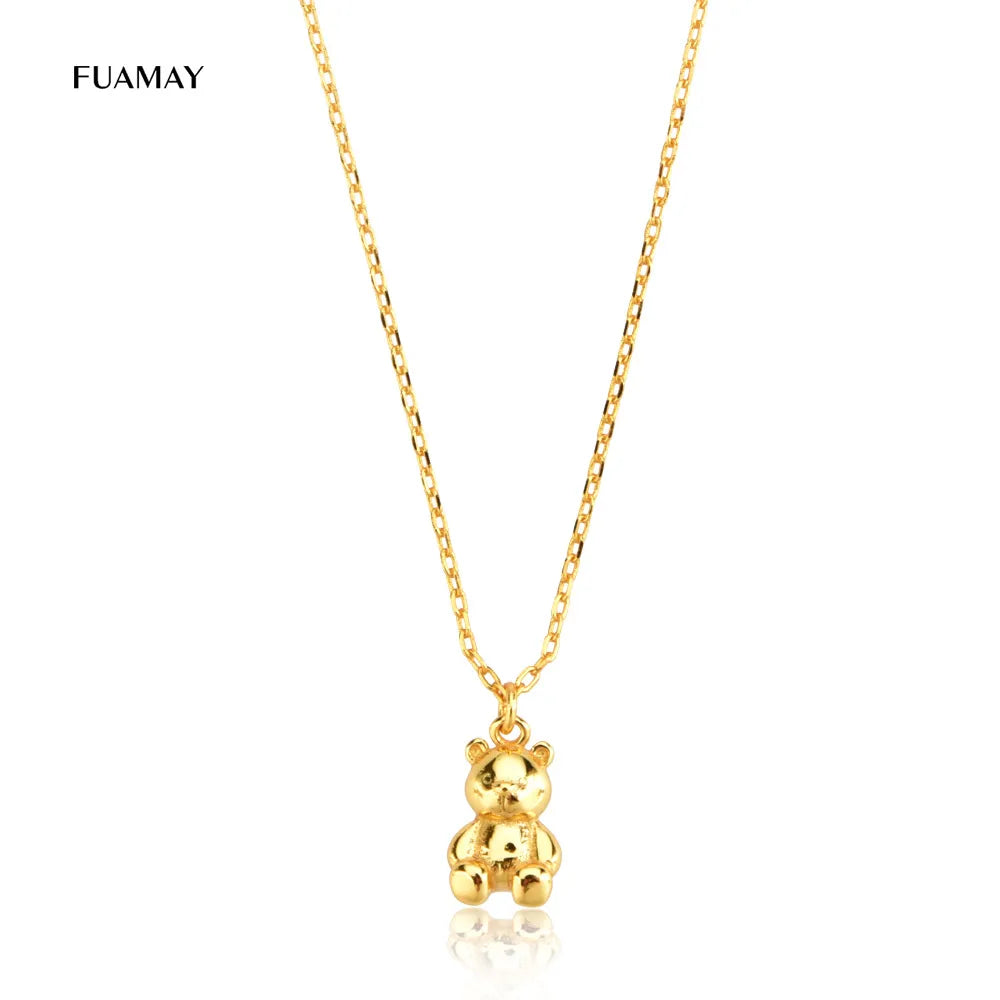 FUAMAY Plata Animal Anime Bear Pendant Choker Necklaces Woman Gummy Bear Necklace