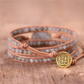 New Boho Grey Labradorite Leather Wrap Bracelet Natural Stone Handmade 3 Strands Beads Cord Bracelet Unisex Jewelry Dropshipping